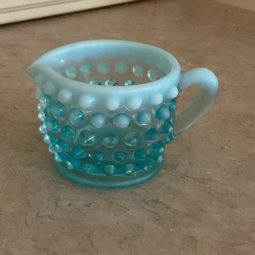 Fenton Aqua Celeste Hobnail Glass Mini Creamer
